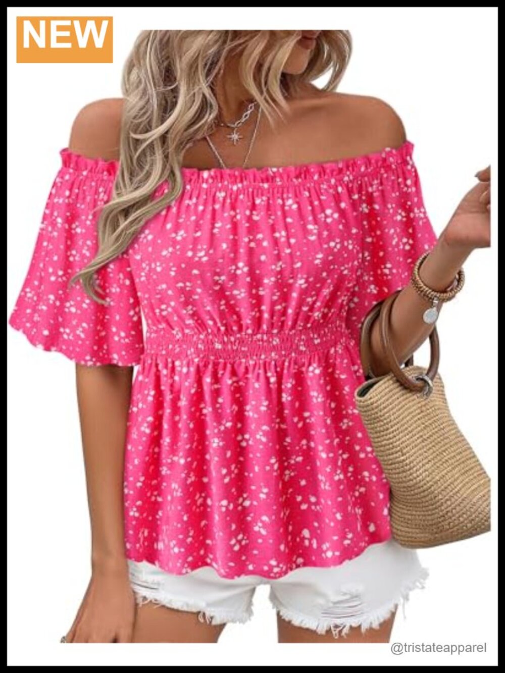 Off Shoulder Peplum Blouse Ruffle Sleeve Dressy Summer Top 80% Rayon 20% Nylon